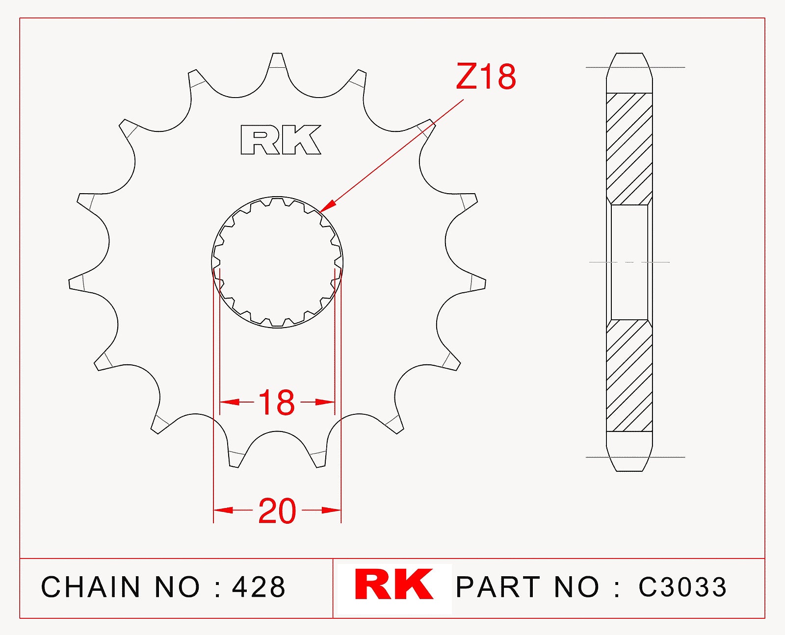 Sprocket Front RK-C3033-13 JTF426 Afam 22200 428 pitch