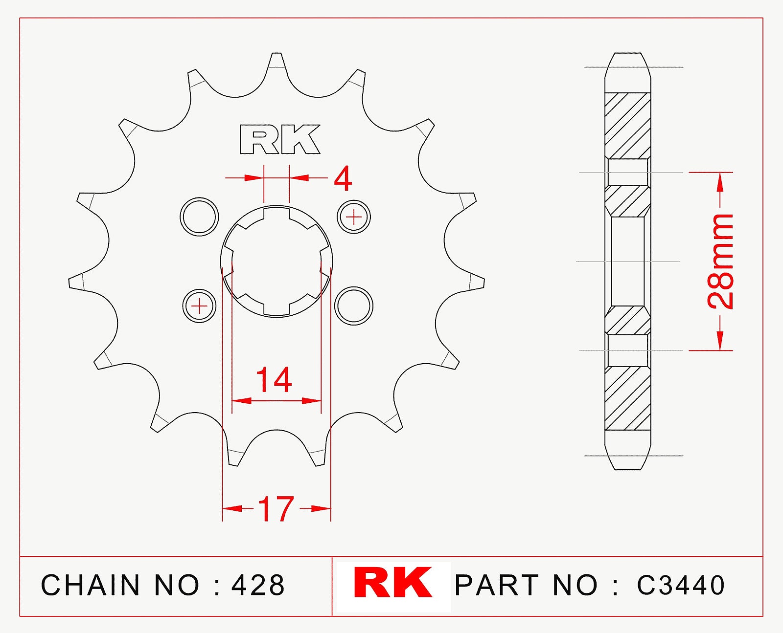 Sprocket Front RK-C3440-13 JTF712 Supersprox 277 AFAM 37200 w. 5mm holes