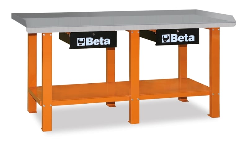 Workbench with Painted Sheet Metal Worktop, 1200kg Capacity, Lockable Drawers - Beta Tools C56-G