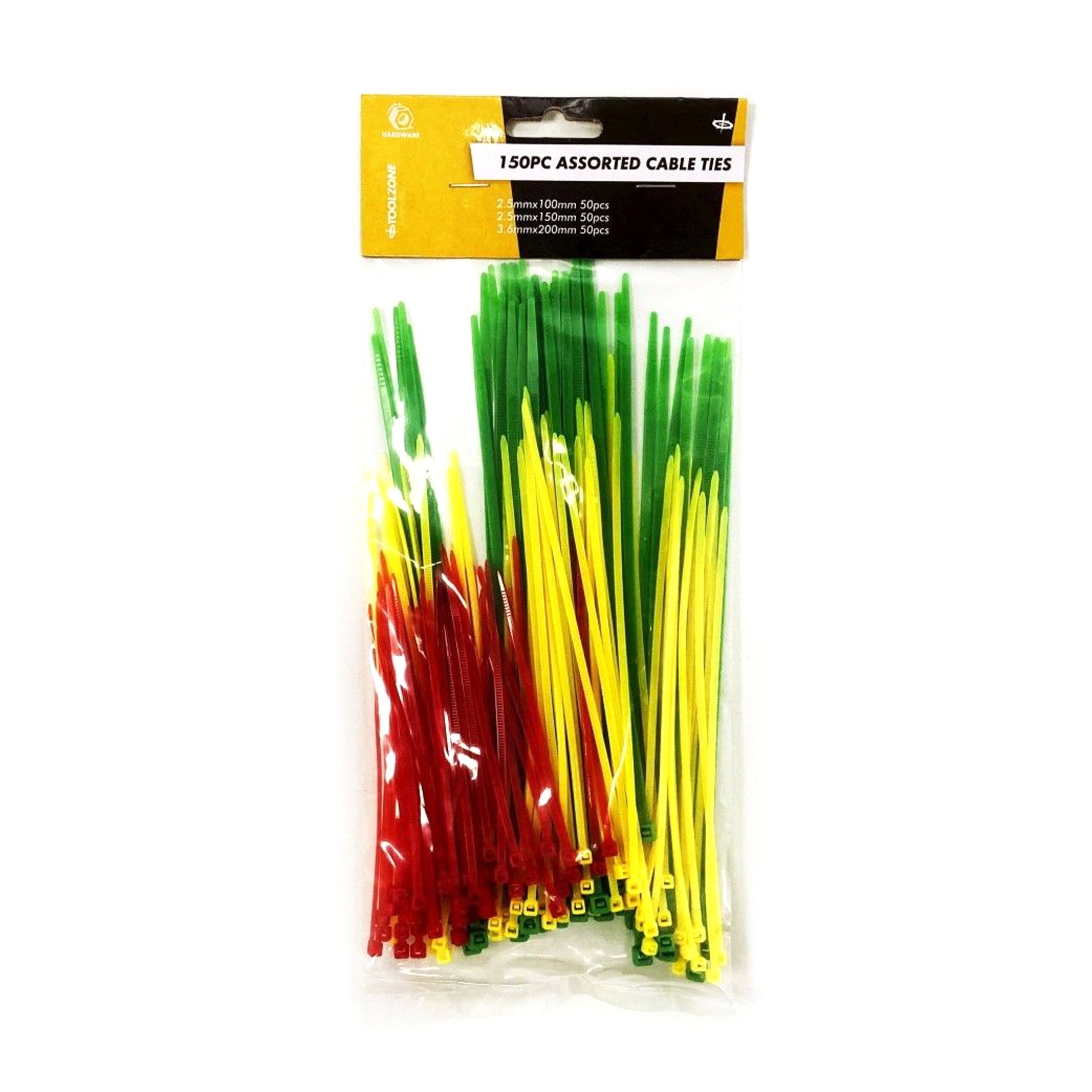 Toolzone Cable Ties Assorted 150PC 2.5mm X 100MM 2.5mm X 150MM 3.6mm X 200MM - Toolzone KDPEL077