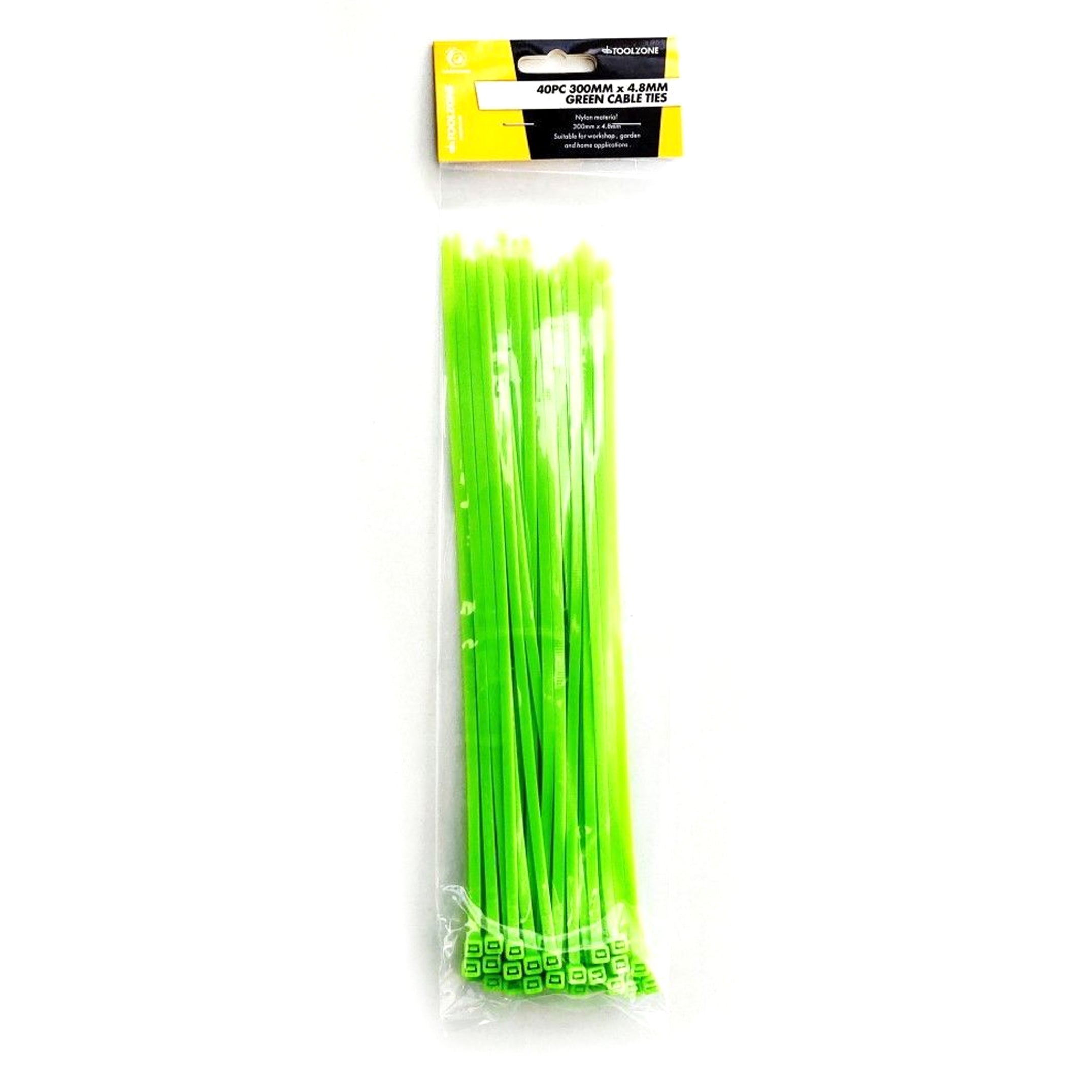 Toolzone Cable Ties 40PC 12" Green 4.8mm Wide Nylon 40 - Toolzone KDPEL124