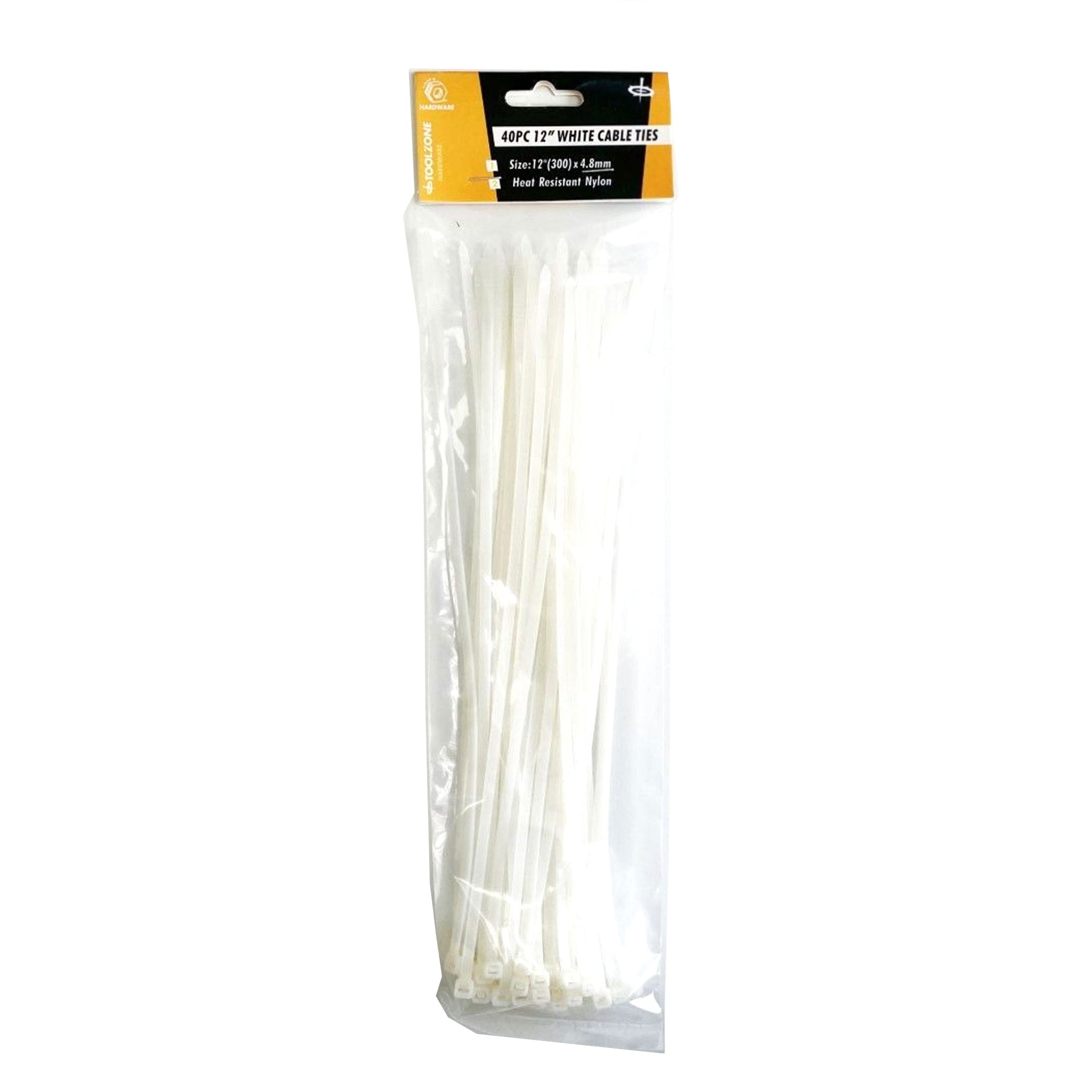 Toolzone Cable Ties 40PC 12" White 4.8mm Wide Nylon 40 - Toolzone KDPEL126