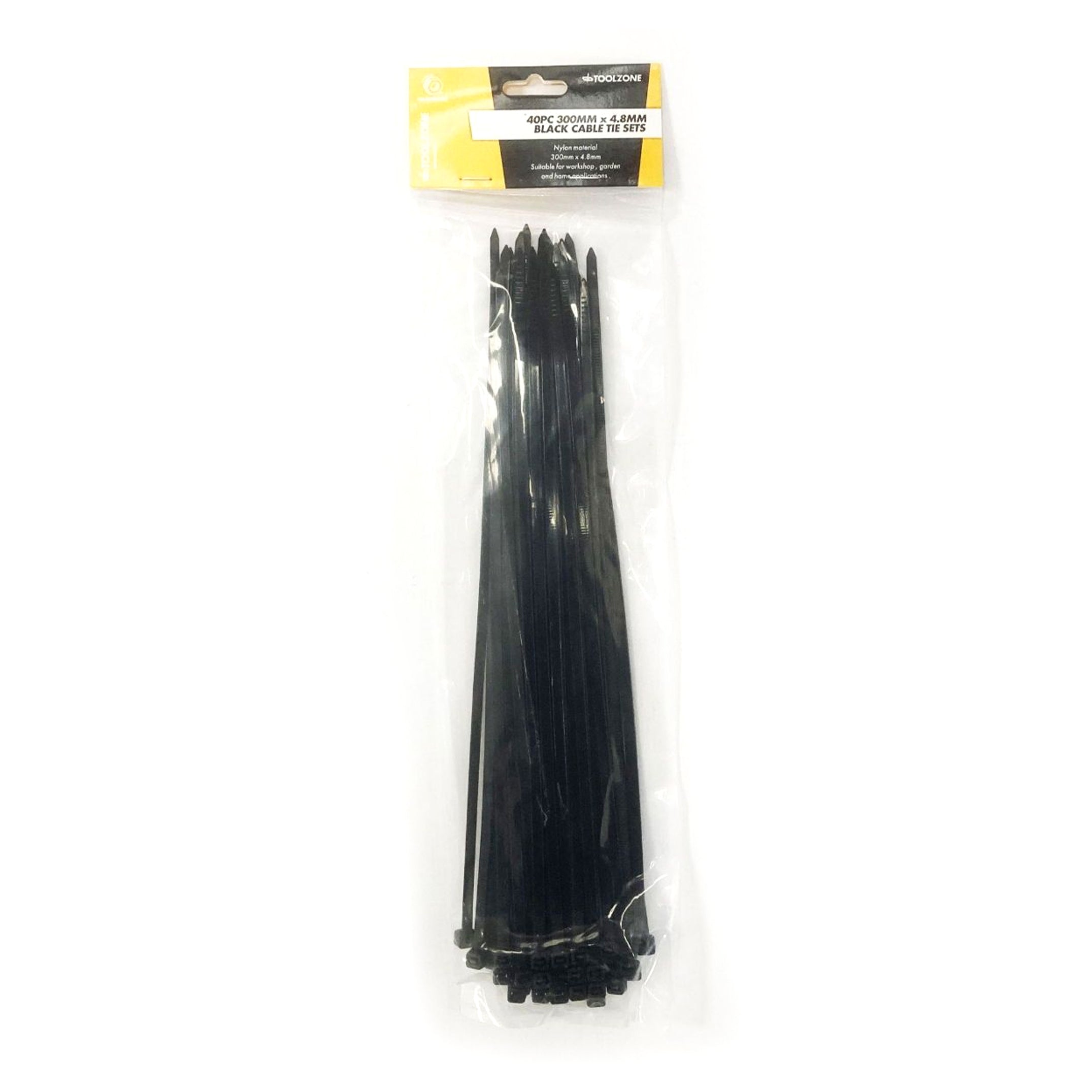 Toolzone Cable Ties 40PC 12" Black 4.8mm Wide Nylon 40 - Toolzone KDPEL128