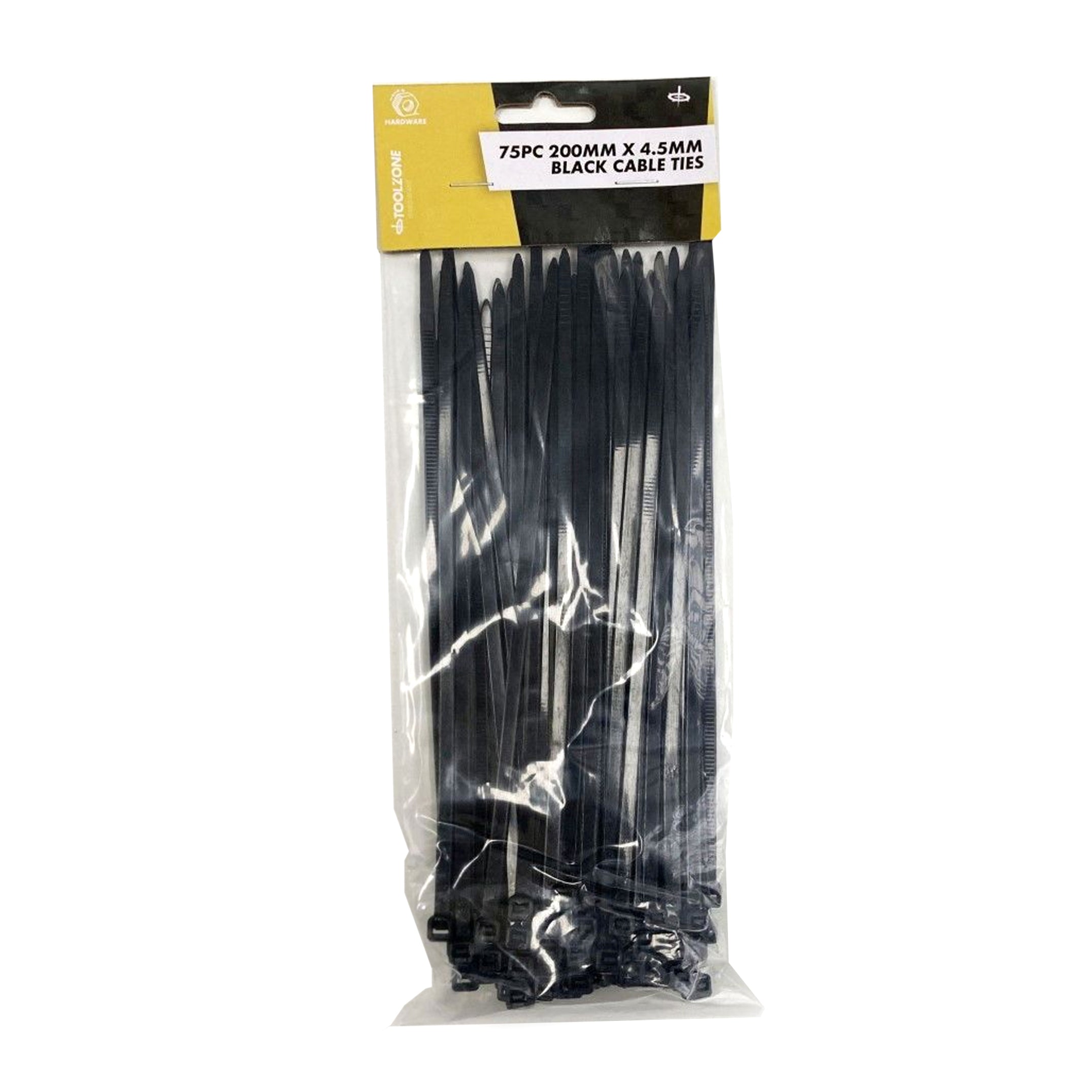 Toolzone Cable Ties 75PC 200MM X 4.5mm Black Nylon 40 - Toolzone KDPEL133