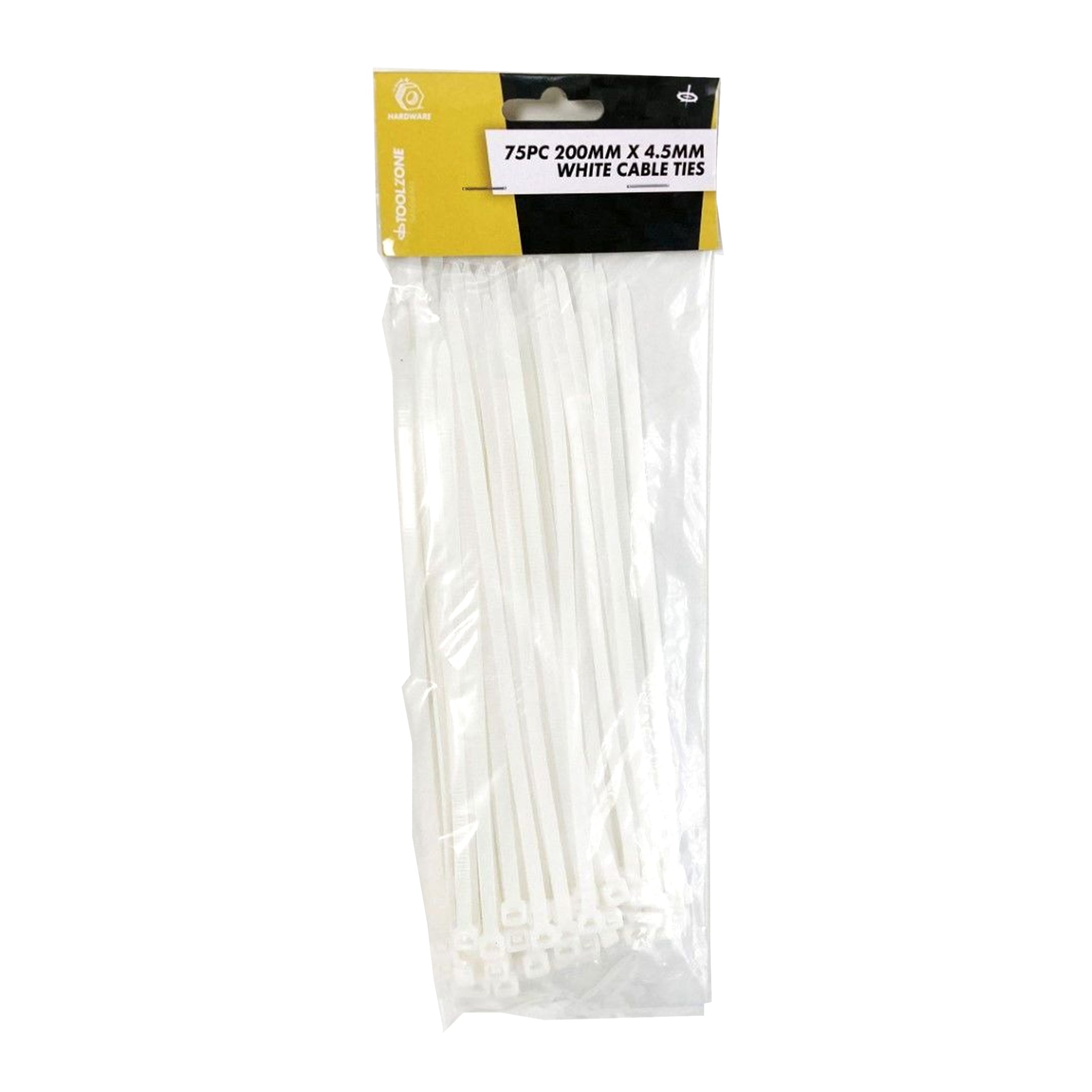 Toolzone Cable Ties 75PC 200MM X 4.5mm White Nylon 40 - Toolzone KDPEL134