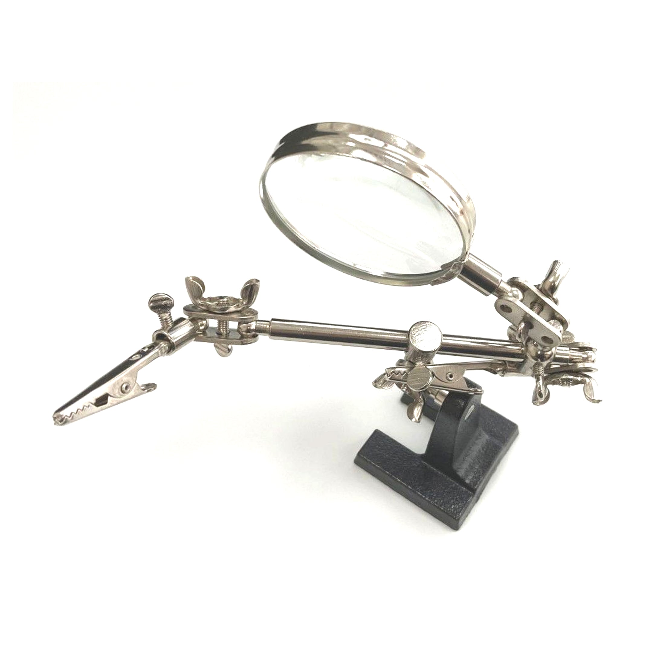 Toolzone Helping Hands With Magnifier 3.5" Swivel Arm Alligator Clips Cast Iron Base - Toolzone KDPHB237