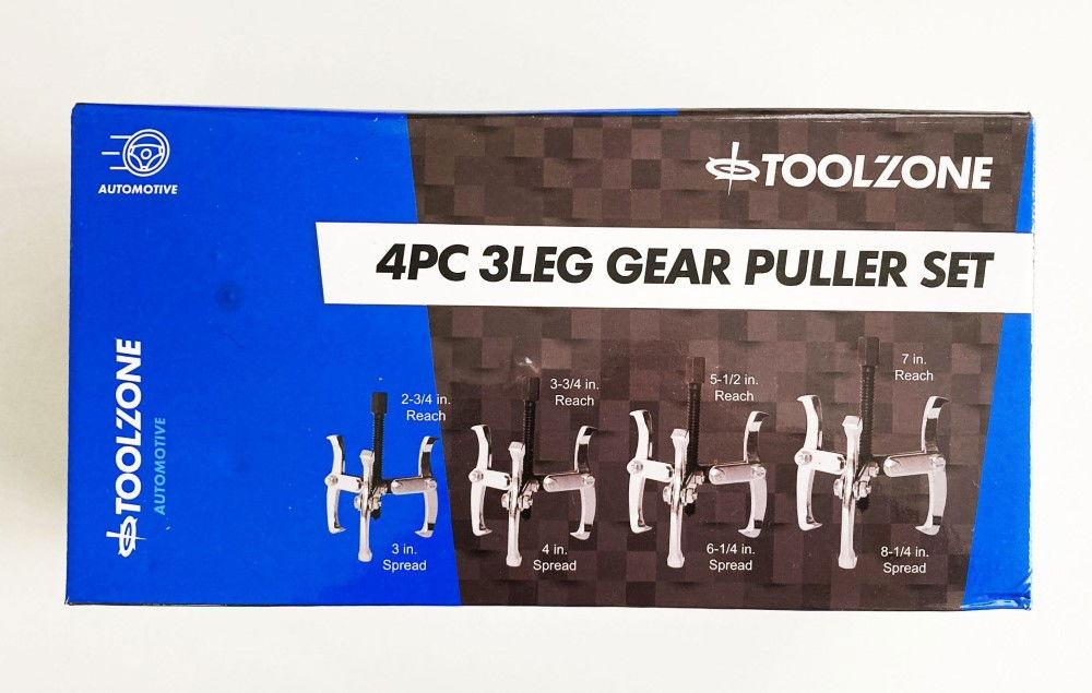 Toolzone Gear Puller Set 4PC 3 Leg 3"/4"/6"/8" Reversible Jaws - Toolzone KDPAU013