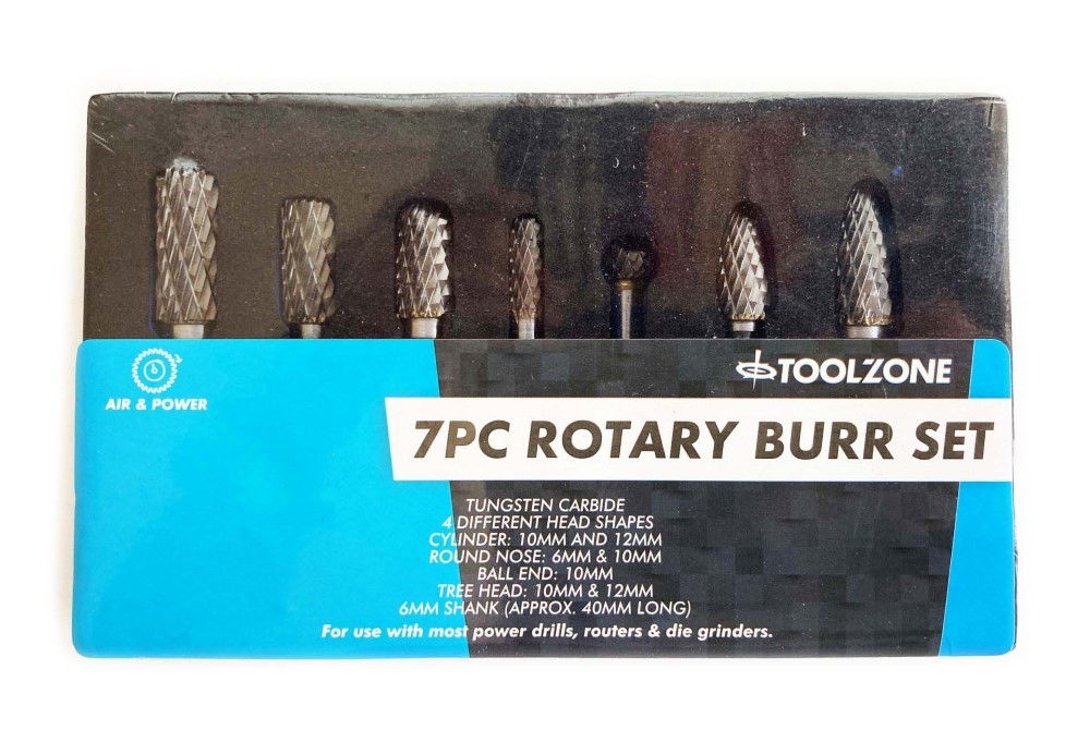 Toolzone Tungsten Carbide Rotary Burrs Set 7 Piece 6MM Shank - Toolzone KDPHB095