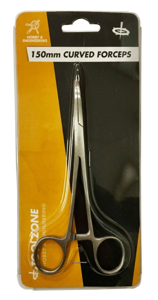 Toolzone Bent Forceps 150MM Stainless Steel Locking Serrated Jaw - Toolzone KDPHB217