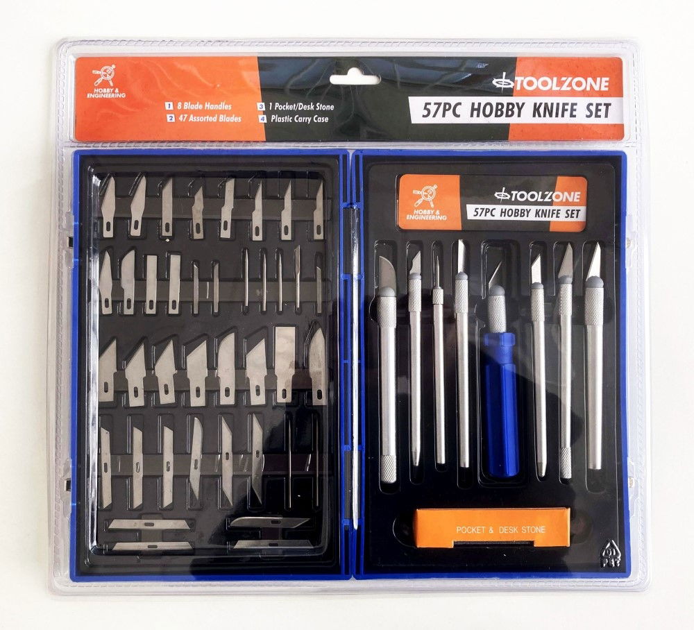 Toolzone Precision Hobby Knife Set 51 Piece Aluminium And Plastic Handles 13 Blades - Toolzone KDPHB245