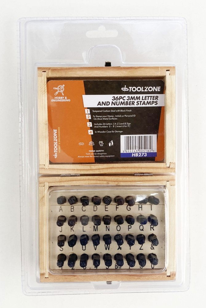 Toolzone Letter And Number Stamps 36PC 3MM Height 2.75" Length - Toolzone KDPHB273