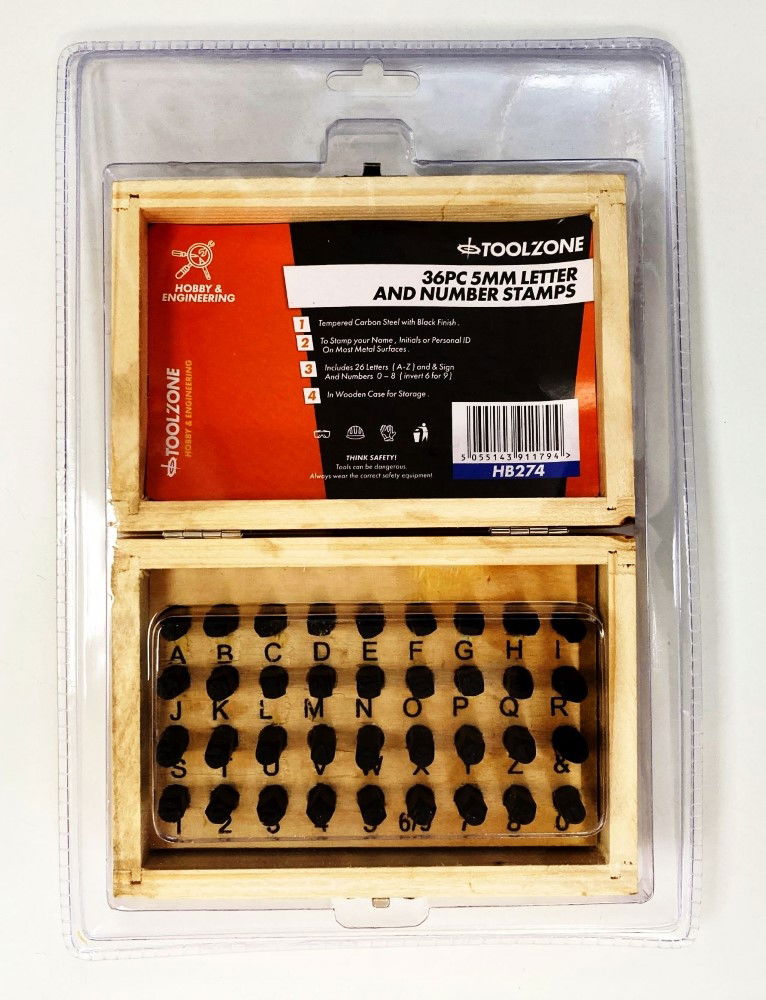 Toolzone Letter And Number Stamps 36PC 5MM Height 60MM Length - Toolzone KDPHB274