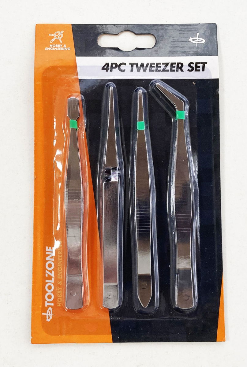 Toolzone Tweezer Set 4PC 4.5" Flat Ended Pointed Angled - Toolzone KDPHB324