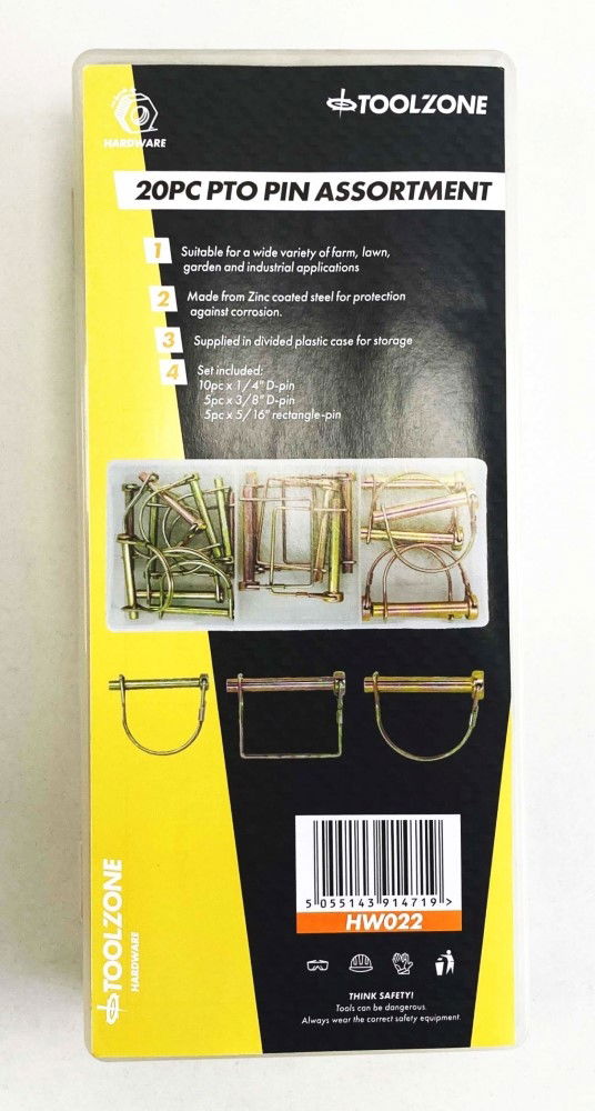 Toolzone Pto Pin Assortment 20PC Zinc Coated Steel 1/4", 5/16", 3/8" - Toolzone KDPHW022