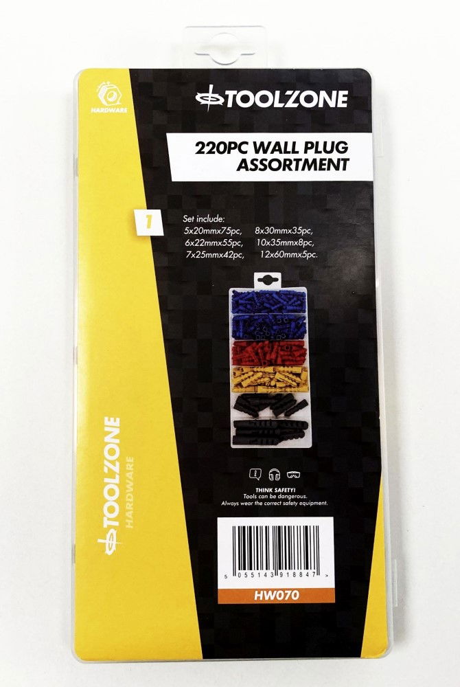 Toolzone Wallplugs Assortment 220PC 5-12MM In Poly Box - Toolzone KDPHW070
