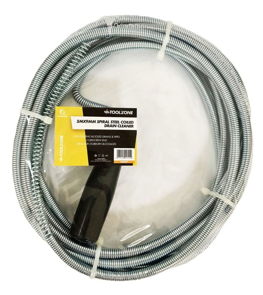 Toolzone Drain Cleaner Coiled Spring Steel 5M X 9MM - Toolzone KDPHW097