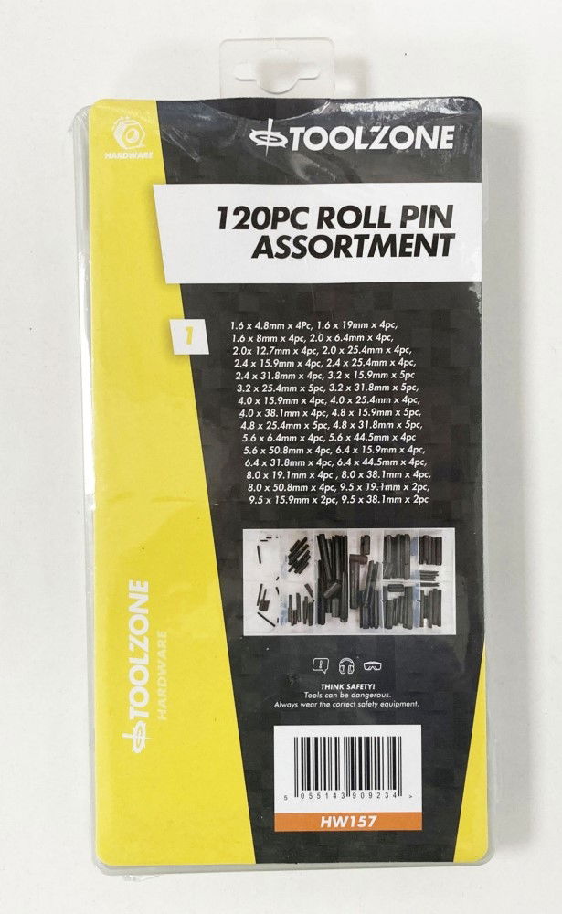 Toolzone Roll Pin Assortment 120PC In Storage Box - Toolzone KDPHW157