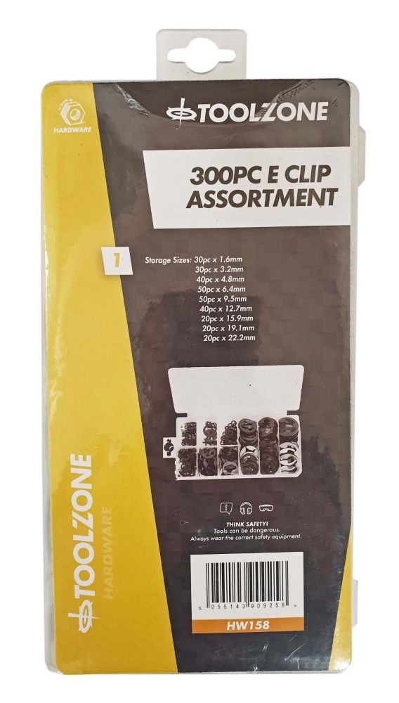 Toolzone E Clip Assortment 300PC In Storage Box - Toolzone KDPHW158