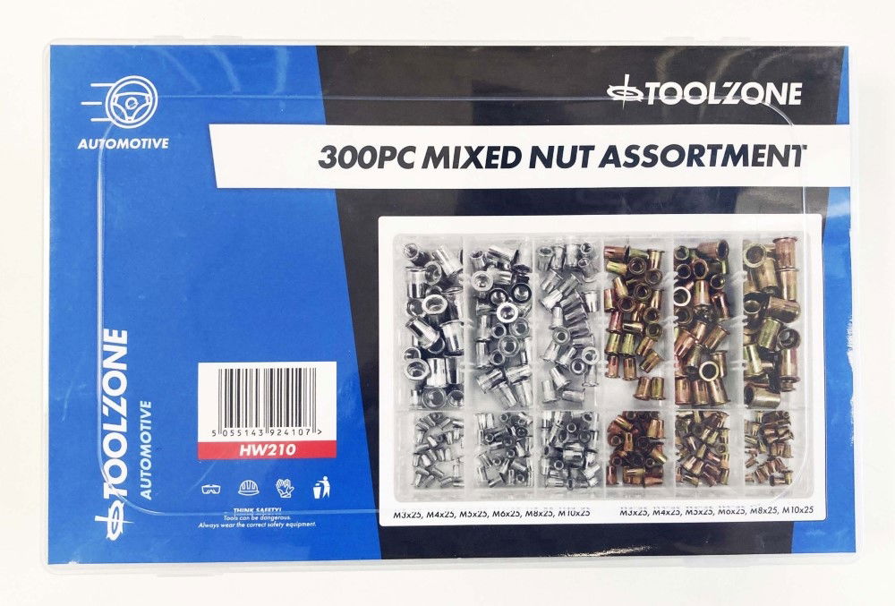 Toolzone Rivet Nut Assortment Mixed Steel And Aluminium Flange Head 300PC - Toolzone KDPHW210