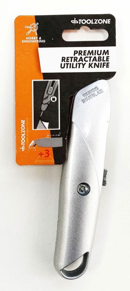Toolzone Utility Knife Retractable Metal Body With 3 Blades - Toolzone KDPKN016