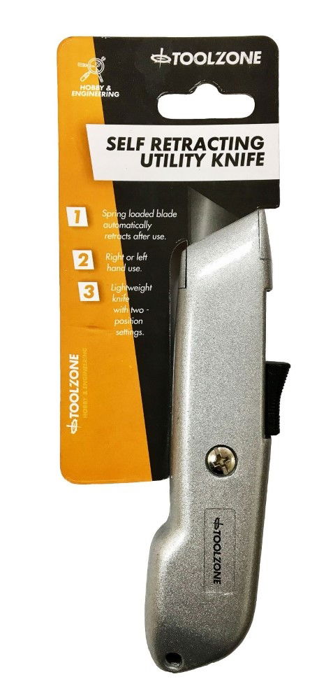 Toolzone Utility Knife Self Retracting With 2 Blades - Toolzone KDPKN017