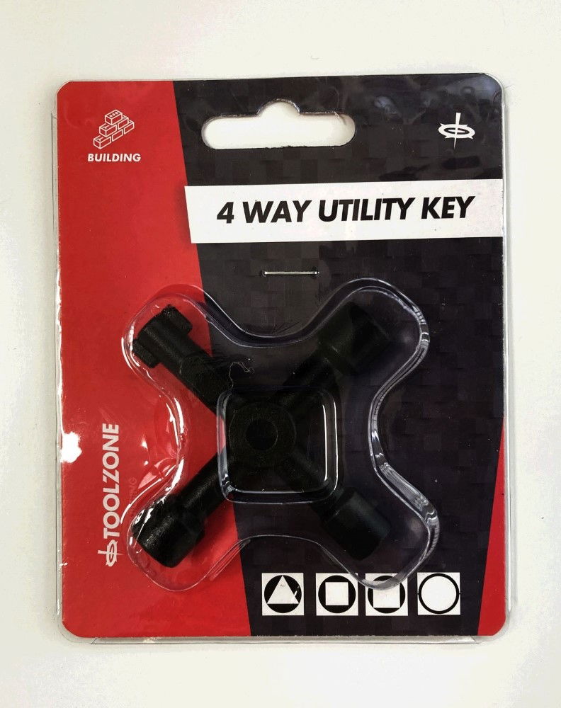 Toolzone 4 Way Utility Key For Gas Electric Meter Cupboards Stop Cocks Radiators - Toolzone KDPPB058