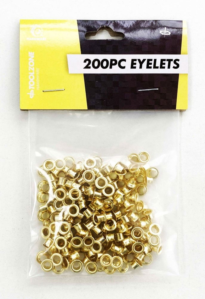 Toolzone Eyelets 200PC Brass 4MM Inner Diameter 8MM Outer Diameter - Toolzone KDPPL231