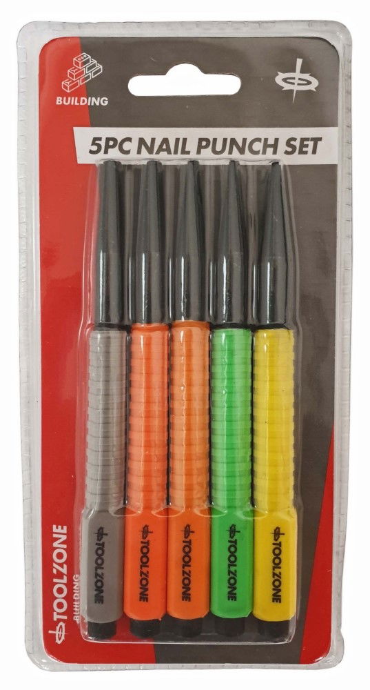 Toolzone Nail Punch Set 5PC Coloured 1.6mm-4.8mm Length 125MM - Toolzone KDPPN005
