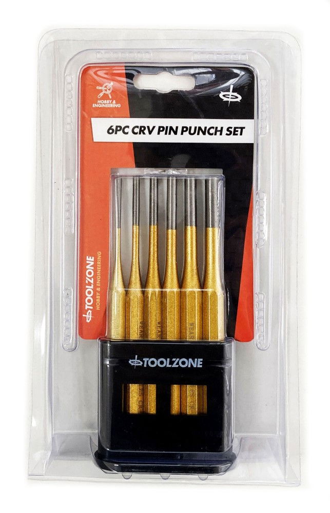 Toolzone Pin Punch Set 6PC 3MM, 4MM, 5MM, 6MM, 7MM, 8MM Chrome Vanadium - Toolzone KDPPN101