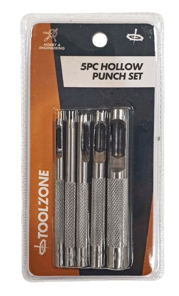 Toolzone Hollow Punch Set 5PC 3MM, 4MM, 5MM, 6MM, 8MM High Carbon Steel - Toolzone KDPPN103