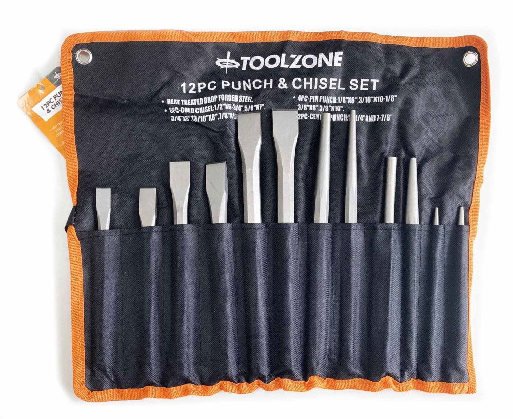 Toolzone Cold Punch And Chisel Set 12PC Hardened Steel With Wallet - Toolzone KDPPN105