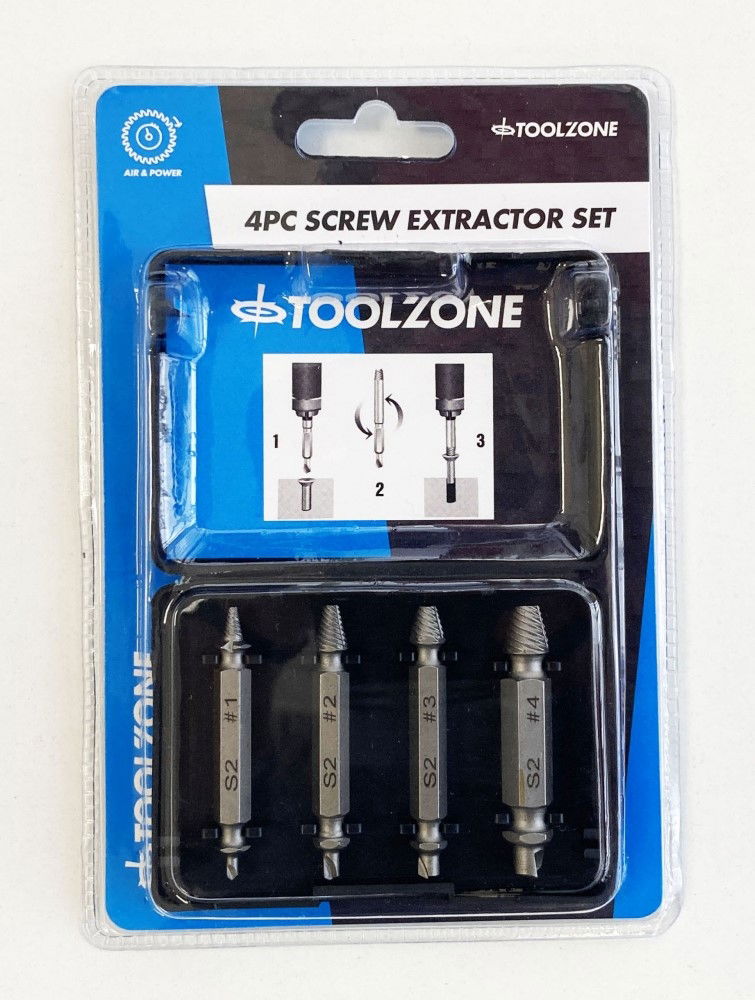 Toolzone Double Ended Screw Extractor Set 4PC 1/4" Hex 3-12MM - Toolzone KDPSD093