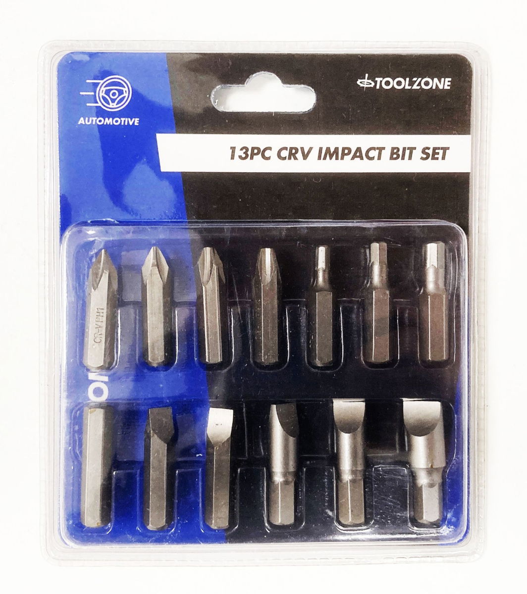 Toolzone Impact Bit Set 13PC PH1-4 Slot 5-12MM Hex 4-6MM - Toolzone KDPSD174