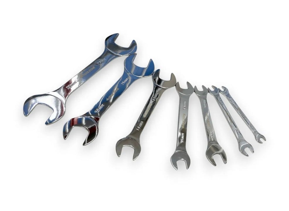 Toolzone 7PC Extra Flat Double Open End Spanner Set 6-32 Lightweight Bum Bag - Toolzone