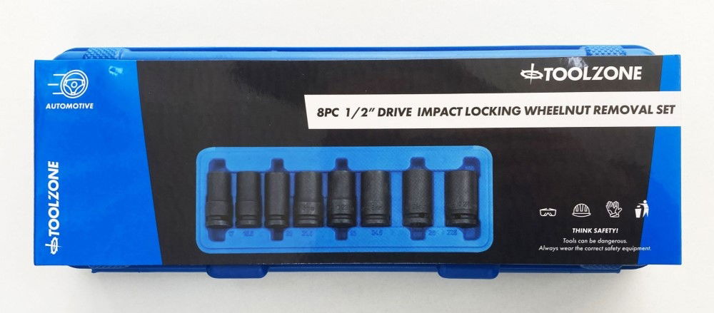 Toolzone Impact Nut Wheel Lock Remover Set 1/2" DR 8PC 17-27.5mm Chrome Molybdenum - Toolzone KDPSS002