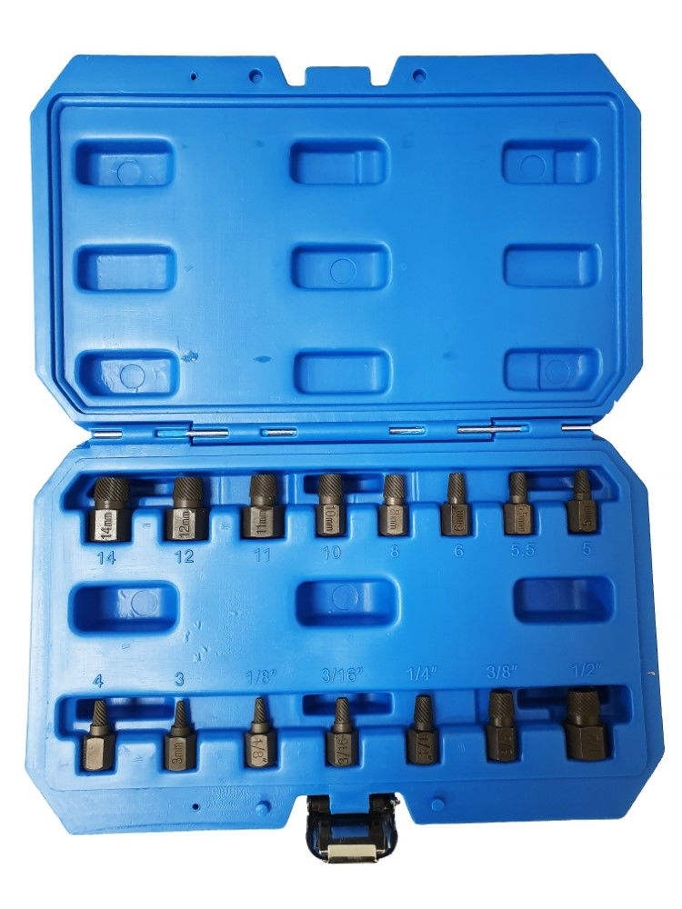 Toolzone Spiral Extractor Set Hex Drive 15 Pieces Short Series - Toolzone KDPSS229