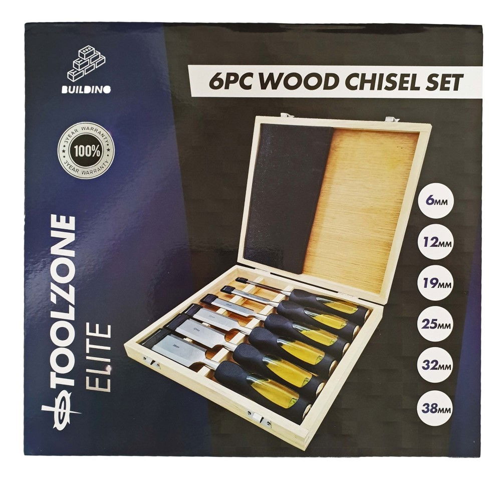 Toolzone Chisel Set Wood 6PC 1/4", 1/2", 3/4", 1", 1.25", 1.5" In Case - Toolzone KDPWW043