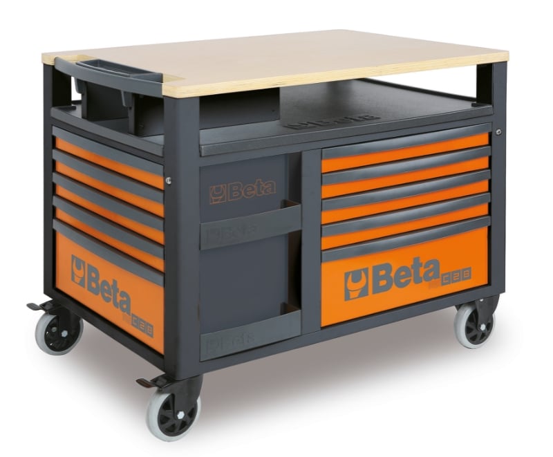 SuperTank Trolley with Wood Worktop, 10 Drawers, 588x367mm, 150mm Castors, 1200kg Load Capacity - Beta Tools RSC28-R