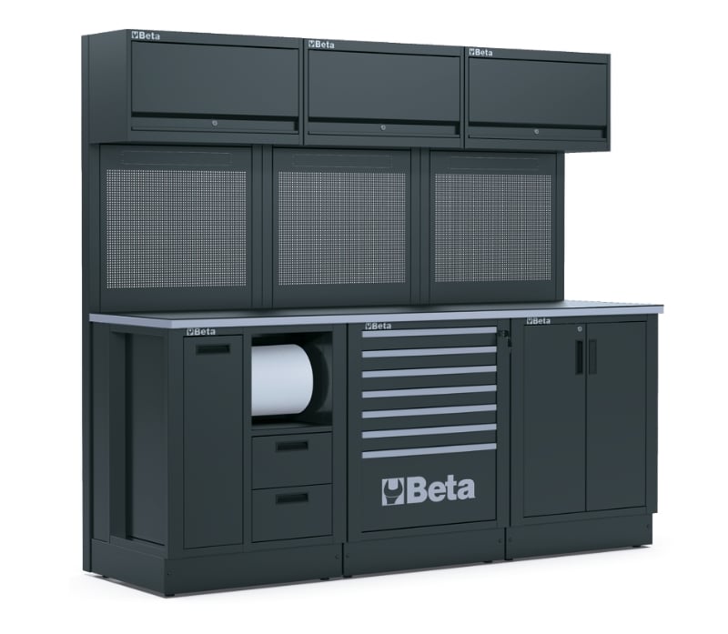 Workshop Equipment Combination RSC50 with 2.240mm Worktop, Drawers, Cabinets, and Tool Panels - BetaRSC50 RSC50 E
