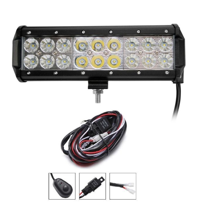 Dirt Racing 226mm 9 Led Spot Light Bar 18 Led 54w + Wiring Kit Included