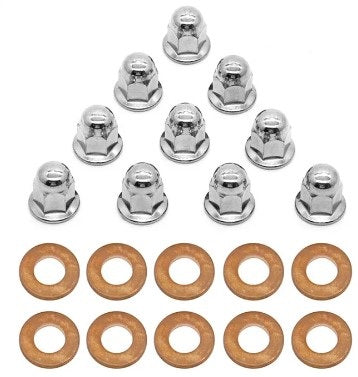Dirt Racing 10PCS M10x1.25 Polished Acorn Head Nuts And 10 Copper Washers 1987-2006 Yamaha Banshee 350