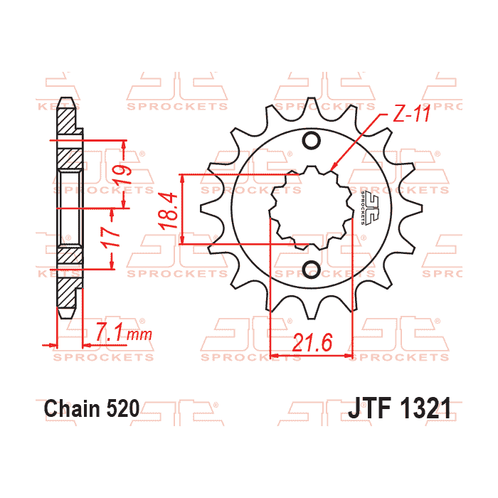 JT Front Sprocket Jtf1321.14rb Rubber Cushioned 520