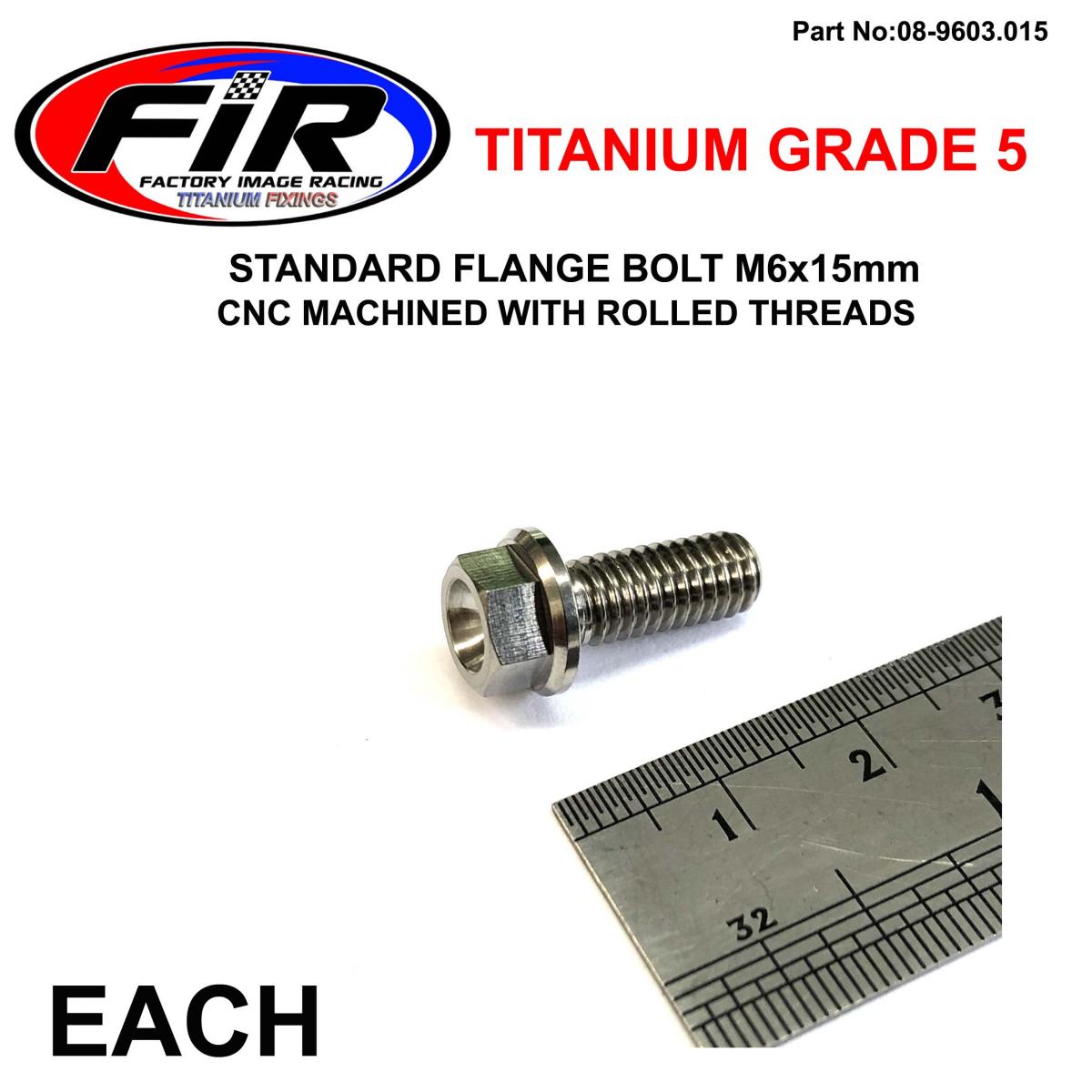 FIR Titanium Gr5 Bolt M6 X 15mm Each, Flange Od: 11mm / Hex Size: 8mm, /