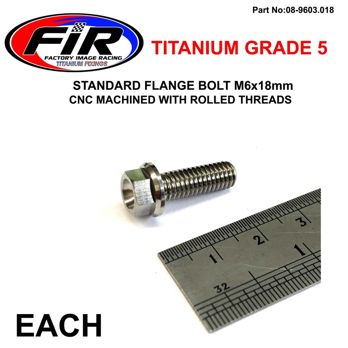 FIR Titanium Gr5 Bolt M6 X 18mm Each, Flange Od: 11mm / Hex Size: 8mm, /