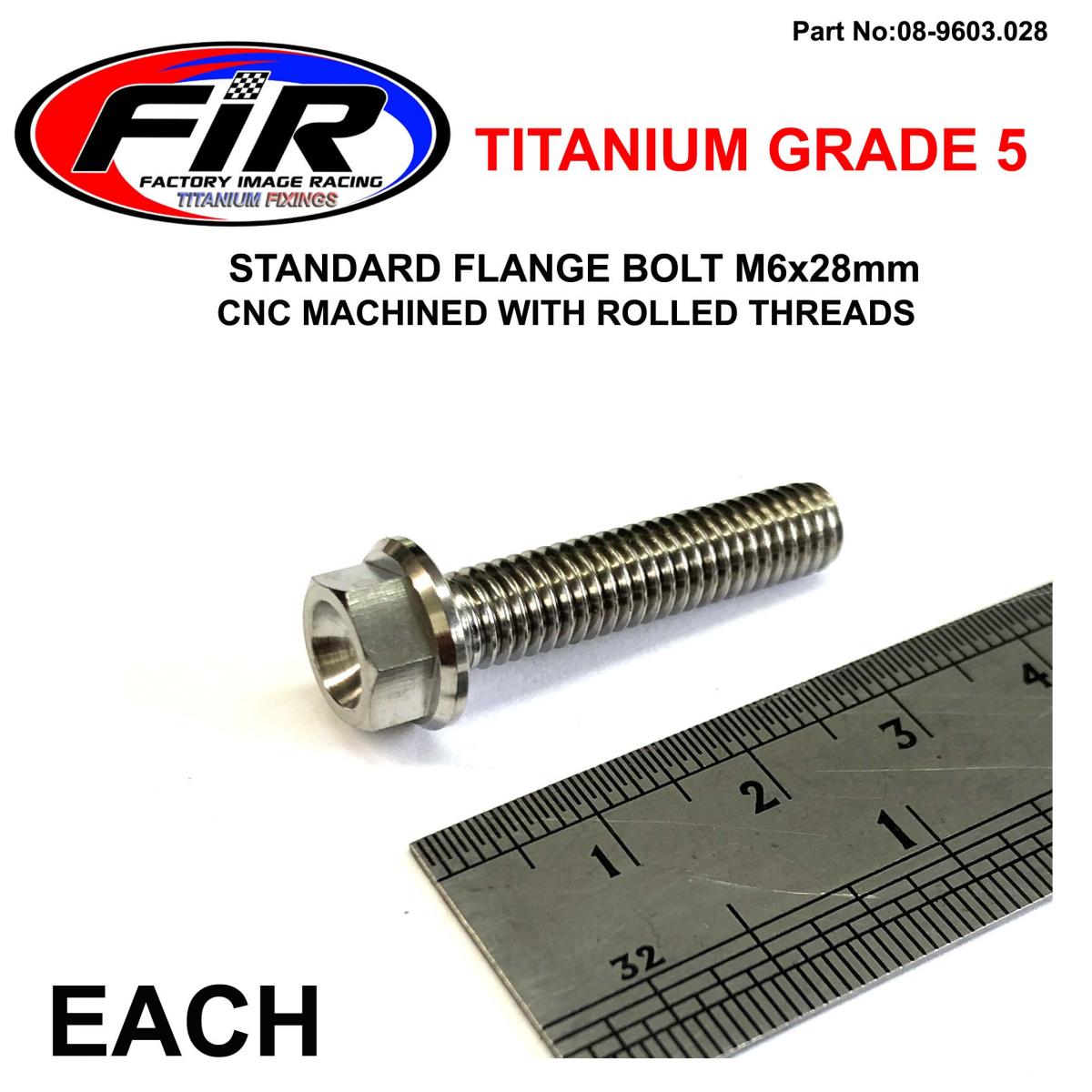 FIR Titanium Gr5 Bolt M6 X 28mm Each, Flange Od: 11mm / Hex Size: 8mm, /