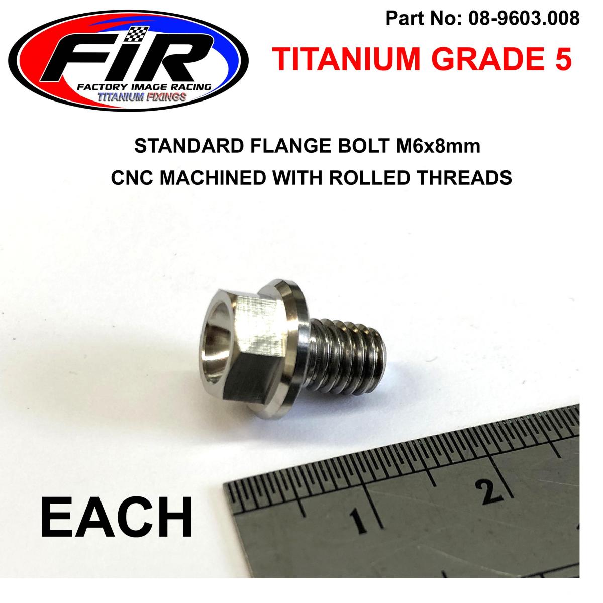 FIR Titanium Gr5 Bolt M6 X 8mm Each, Flange Od: 11mm / Hex Size: 8mm, / Water Pump Bolt