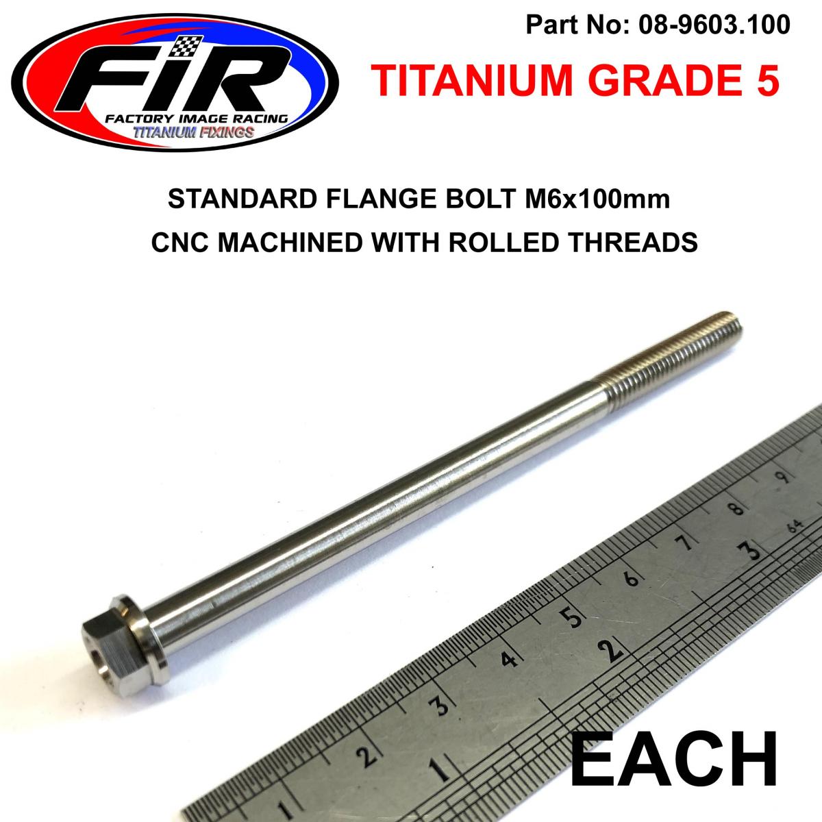 FIR Titanium Gr5 Bolt M6 X 100mm Each, Flange Od: 11mm / Hex Size: 8mm, /