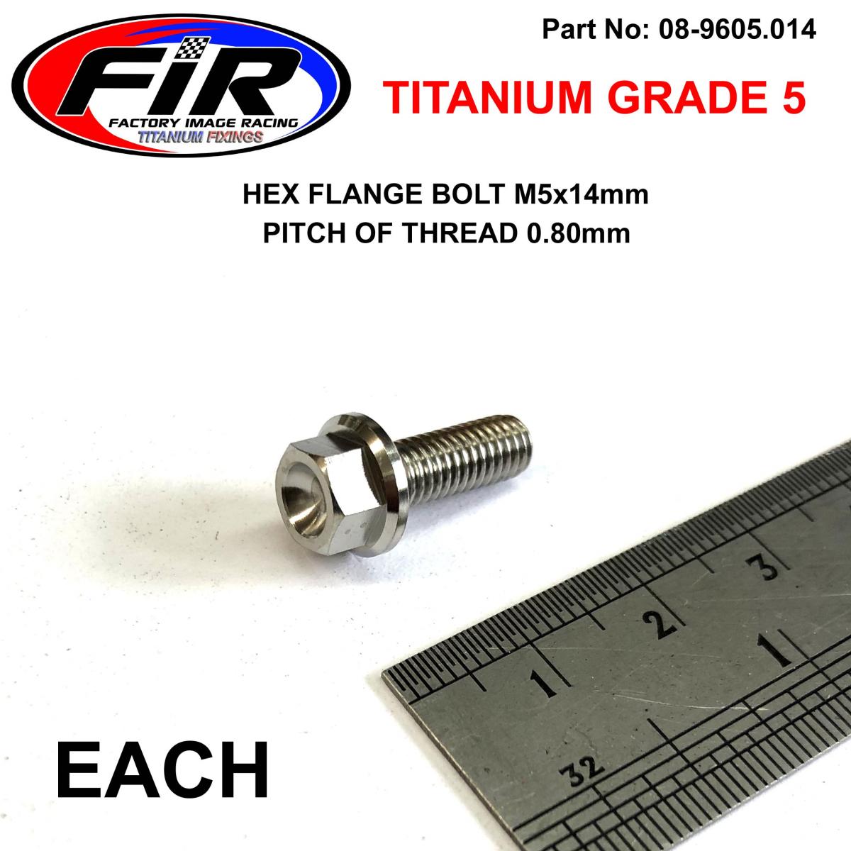 FIR Titanium Gr5 Bolt M5 X 14mm Each, Flange Od: 9.90mm / Hex Size: 7mm, /