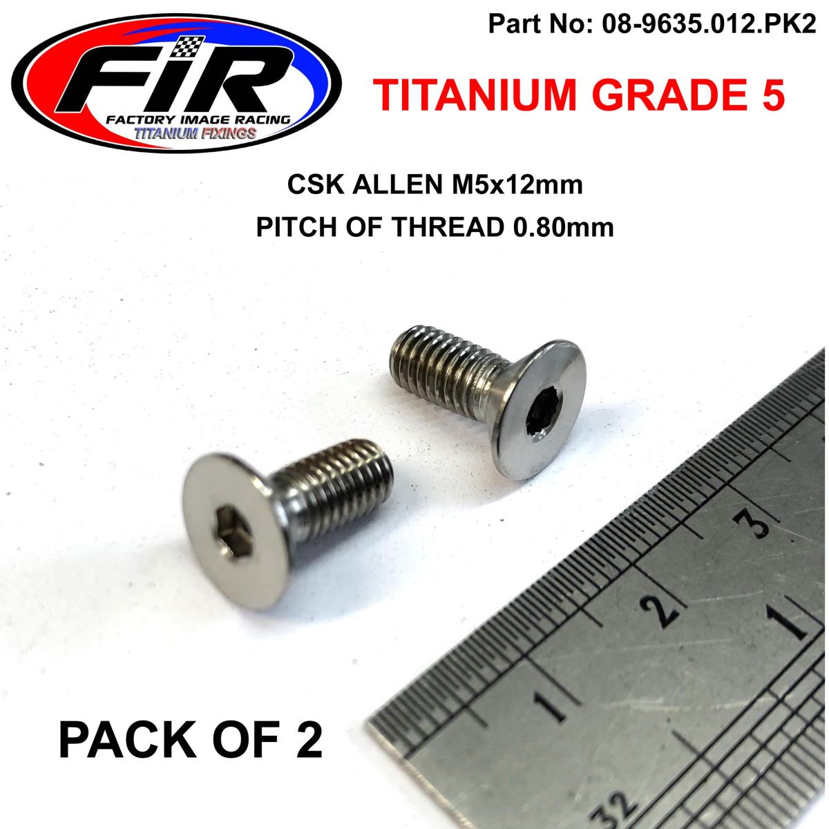 FIR Titanium Csk Allen M5x12mm, Titanium Grade 5 / Pk 2