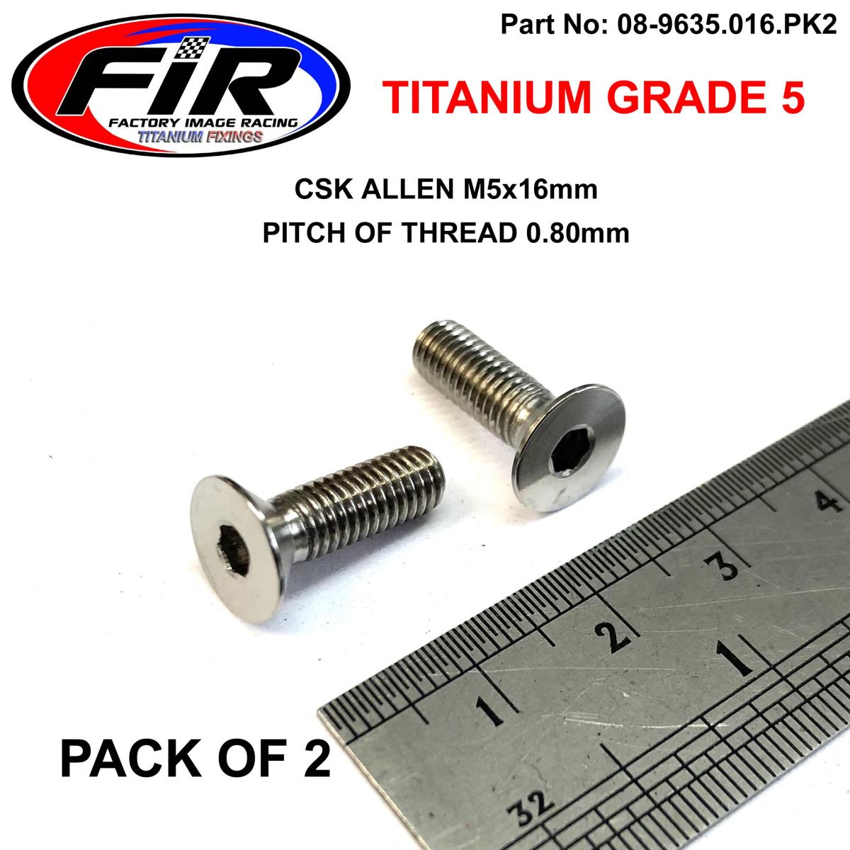 FIR Titanium Csk Allen M5x16mm, Titanium Grade 5 / Pk 2